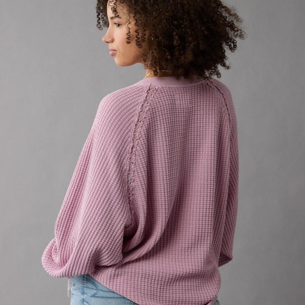 American Eagle Big Hug Notch Neck Waffle Shirt - Picture 2 of 4